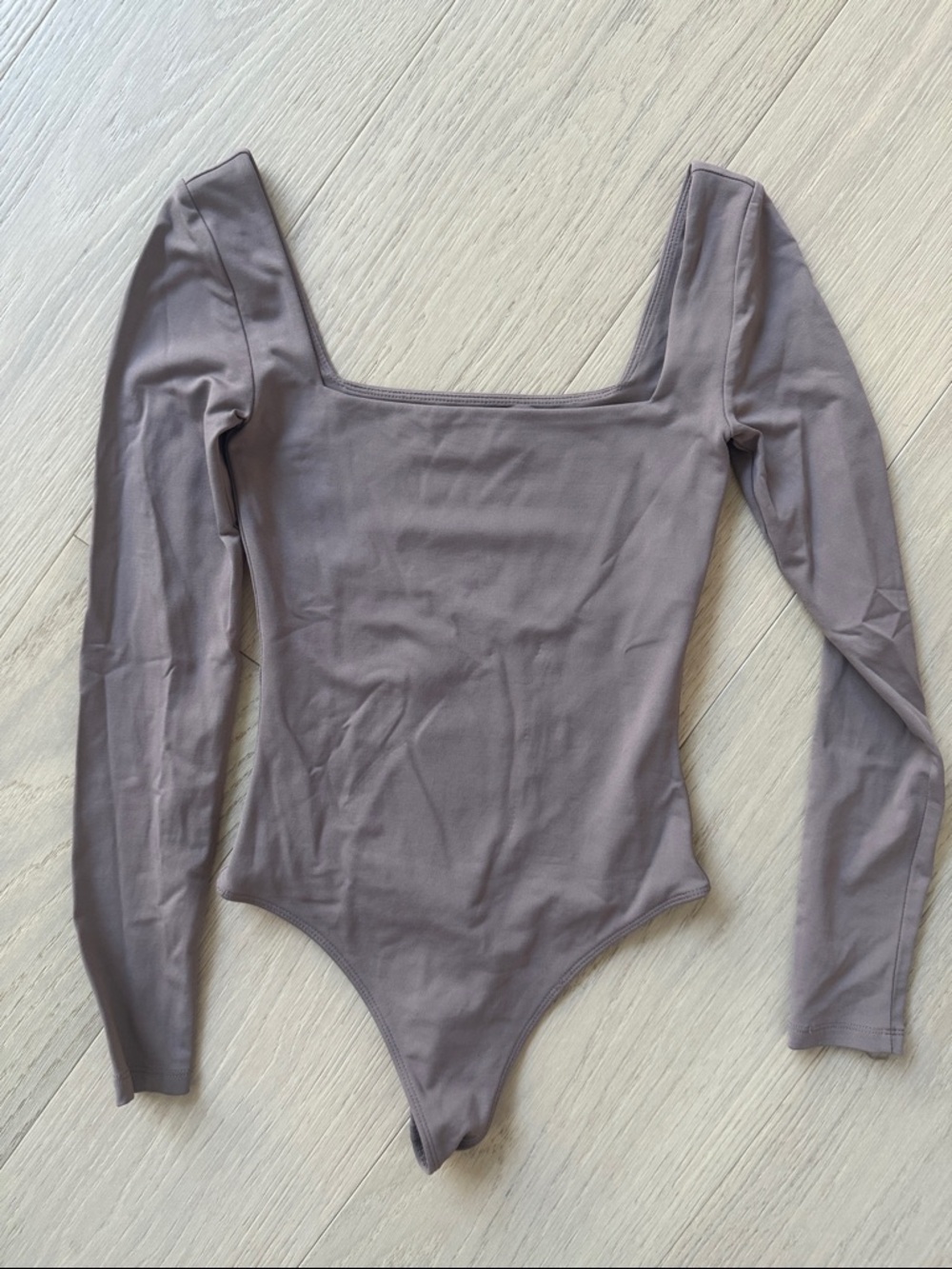 Babaton Long Sleeve Square Neck Bodysuit in Taupe